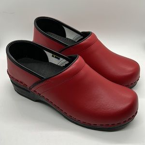 Elegant Red Leather Clogs for Women